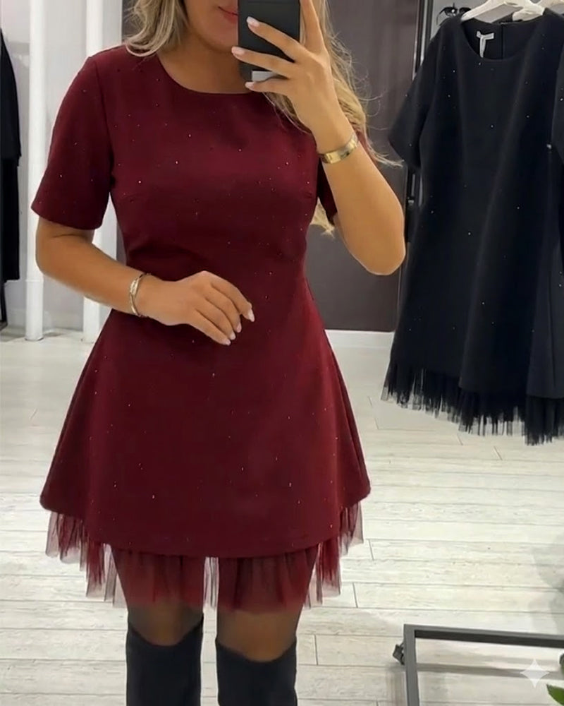 Elegantna, bleščeča obleka iz mrežastega patchworka-SI