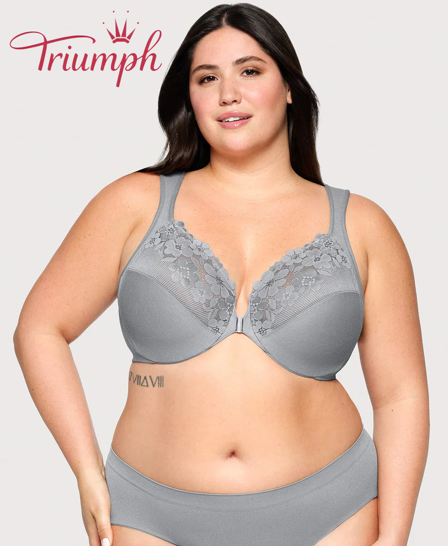 Triumph - (3 dalių) medvilninė liemenėlė su siuvinėtais nėriniais, užsegimas priekyje-LT