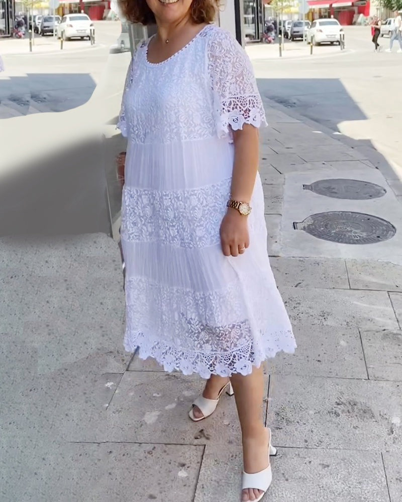 💝Μονόχρομο κορόνα φόρεμα με κοντά μανίκια👗-GR