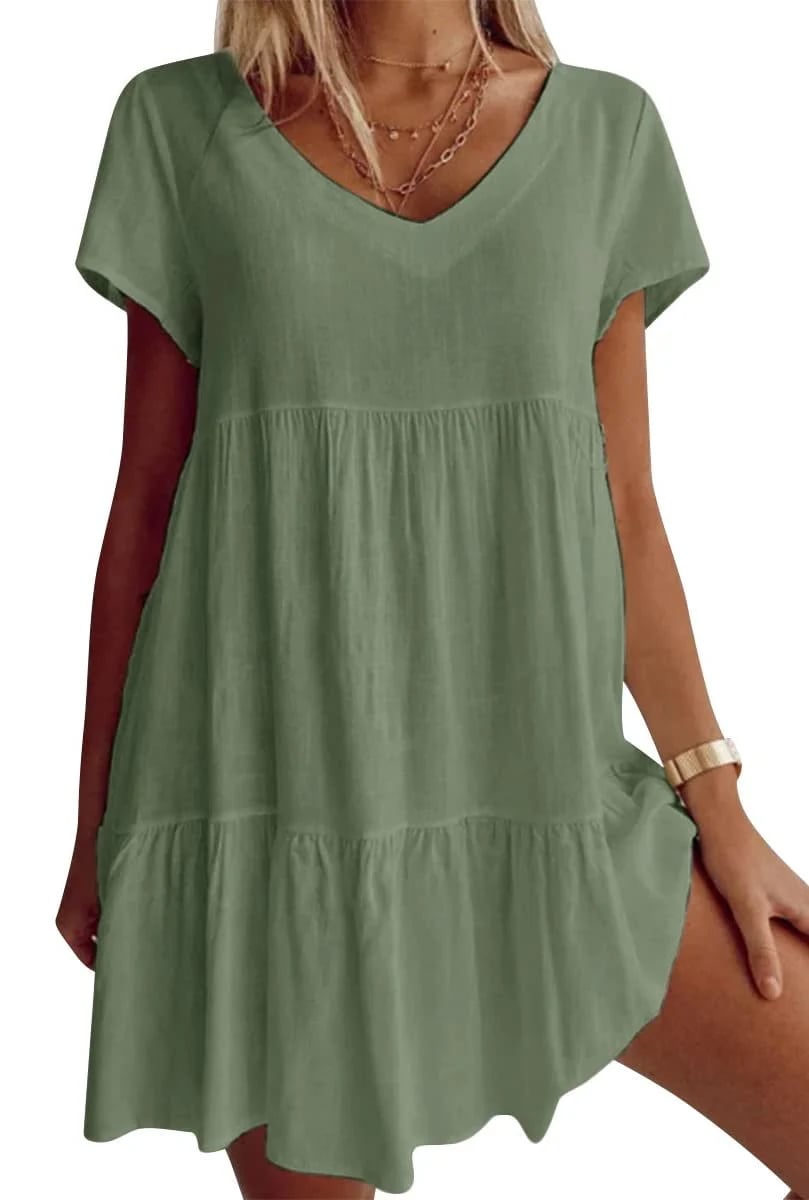 Φόρεμα casual με μανίκια corta con cuello en V-SP