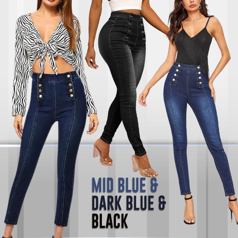 📦Με αντικαταβολή👖Ψηλόμεσο στενό τζιν με διπλό της-GR