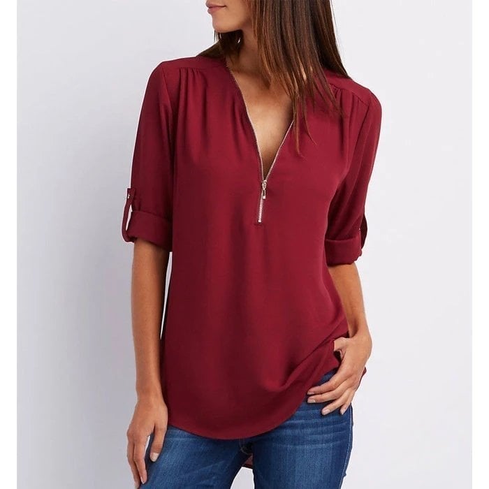 💟 Laisva plus size palaidinė su 3/4 rankovėmis ir užtrukuku-LT
