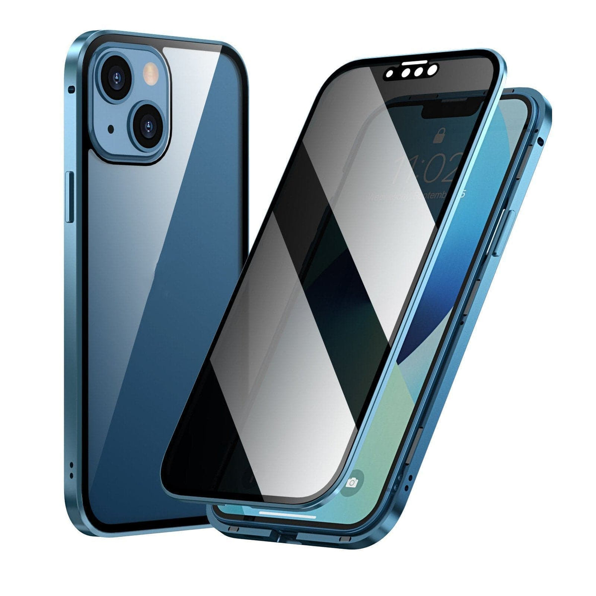 Magnetinis „iPhone“ dėklas su neatspindinčiu stiklu ir metalu-LT