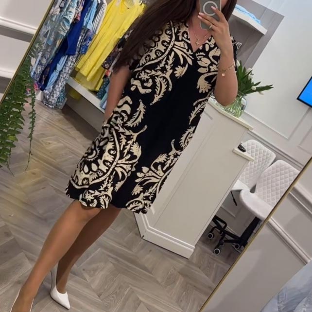 👗Γυναικείο φόρεμα V-kaelusega prinditud με τσέπη