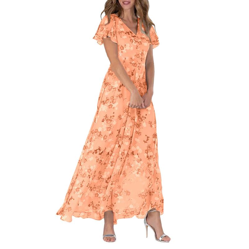 🌸 Μαξι φόρεμα Lengva trumpomis rankovėmis gëllota【M-3XL】-LT