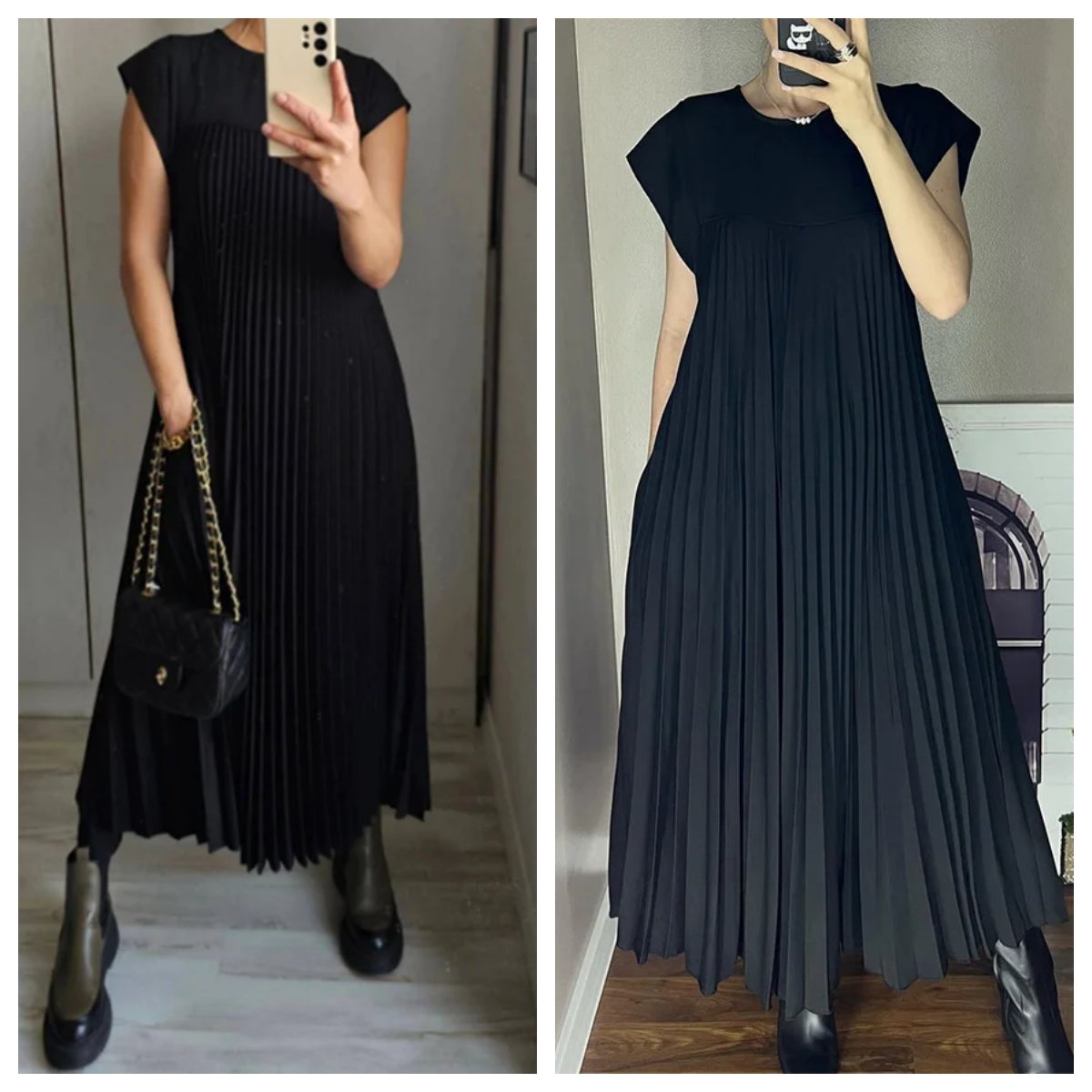💕Μονόχρωμο πλισέ γυναικείο φόρεμα👗-SI