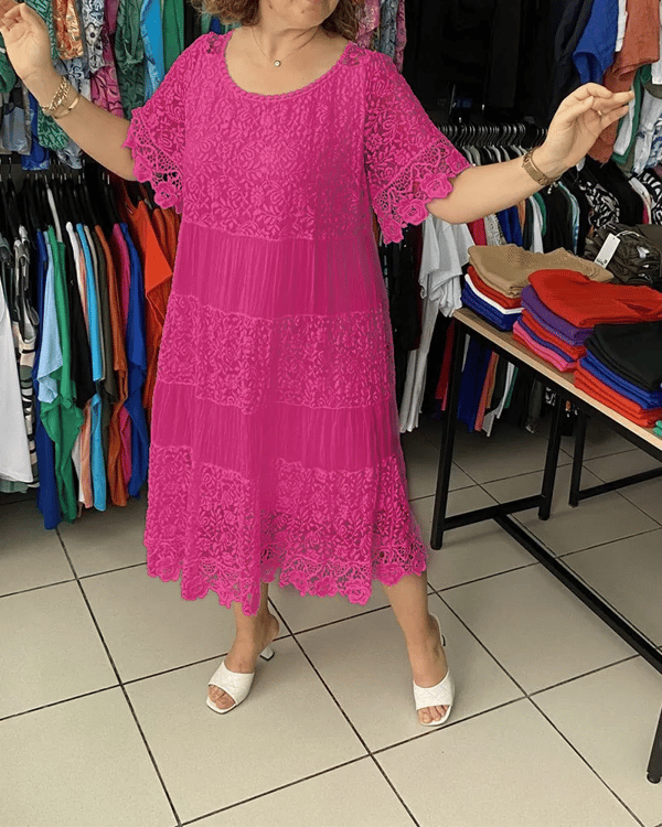 💝Μονόχρομο κορόνα φόρεμα με κοντά μανίκια👗-GR