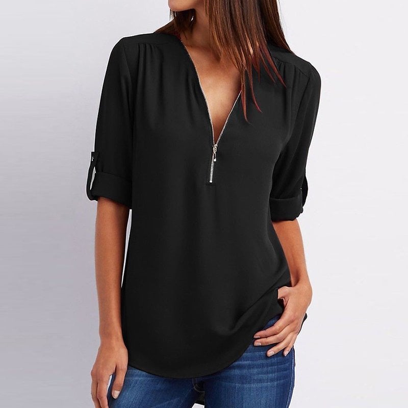 Μπλούζα plus size με μανίκια 3/4 και φερμουάρ-SI 