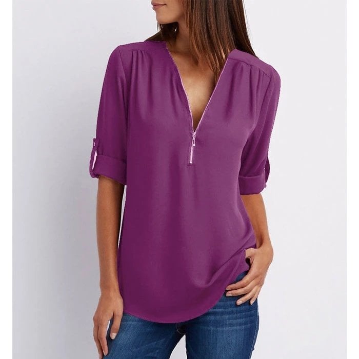 Μπλούζα plus size με μανίκια 3/4 και φερμουάρ-SI 