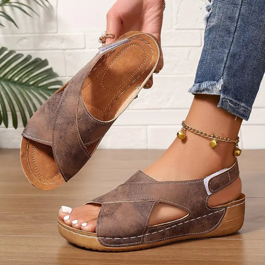 Νέα vintage σανδάλια, στιβαρά wedge σανδάλια-GR