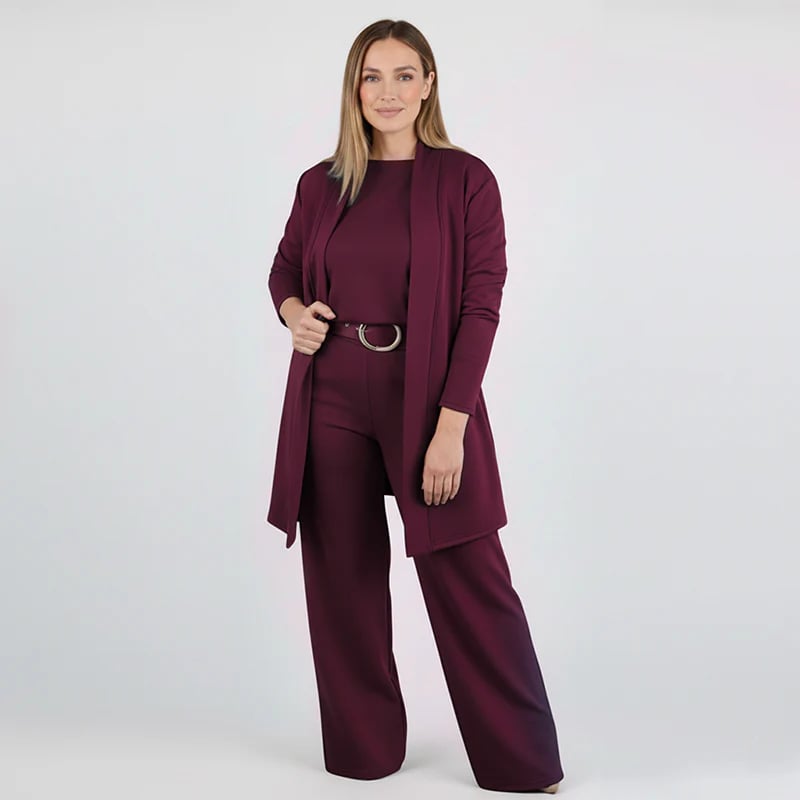 ⏳Posebna časovno omejena ponudba⏰Elegantni 3-delni komplet, ki vključuje dolg kardigan, majico in hlače💞-SI