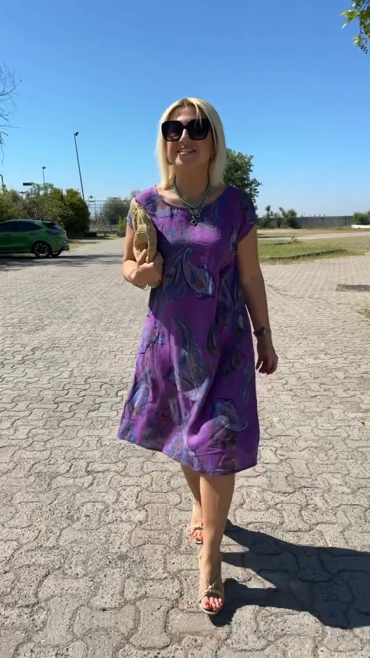 Medvilninė ir lininė suknelė su raštu-LT