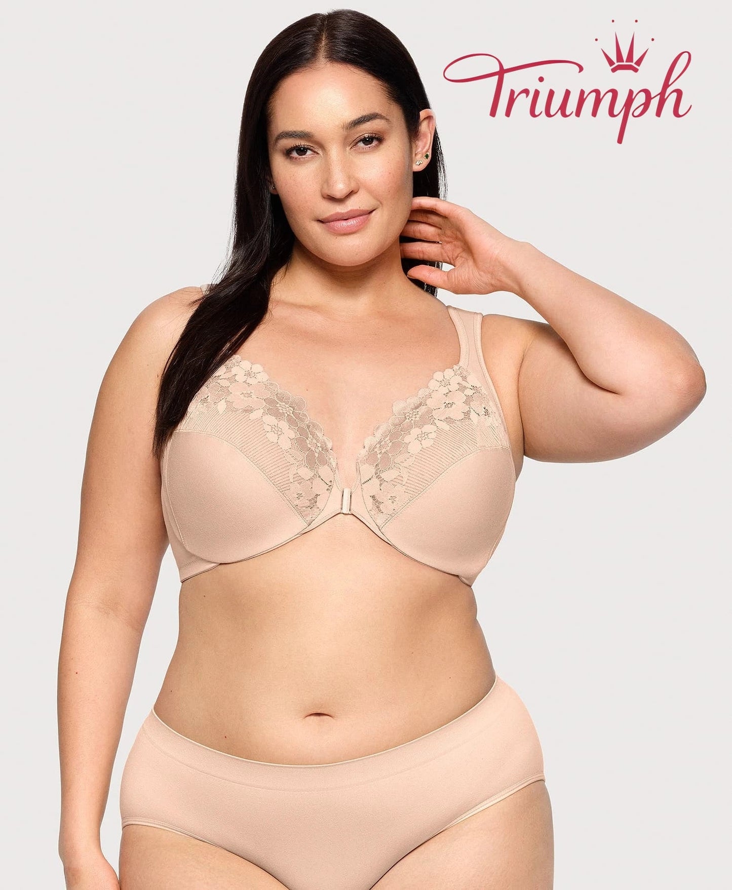 Triumph - (3 dalių) medvilninė liemenėlė su siuvinėtais nėriniais, užsegimas priekyje-LT