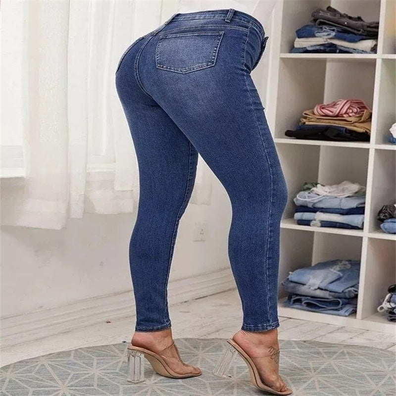 📦Με αντικαταβολή👖Ψηλόμεσο στενό τζιν με διπλό της-GR