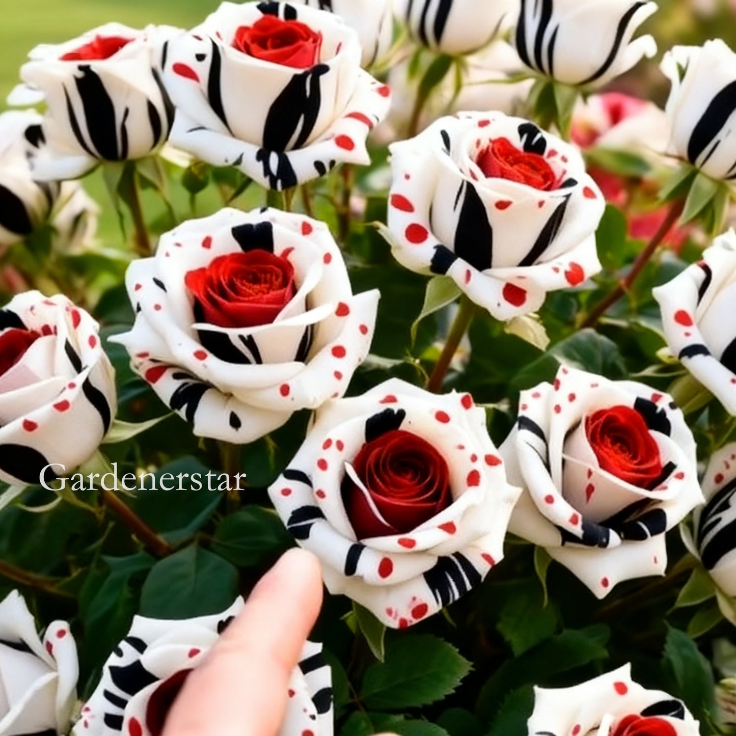 Redka rdeča, bela in črna vrtnica - Fire & Snow Rose-SI