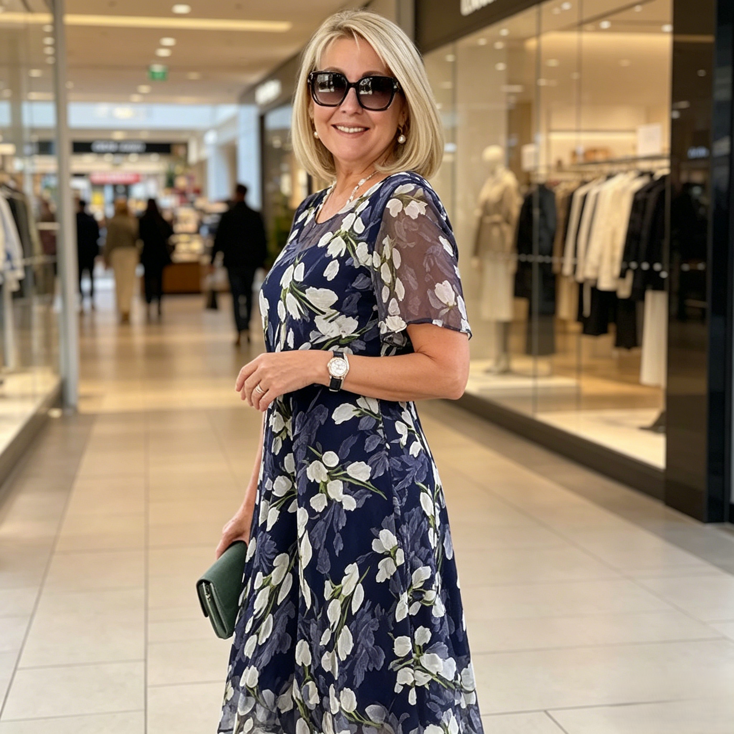 Ženska obleka A-kroja s cvetličnim vzorcem👗-SI
