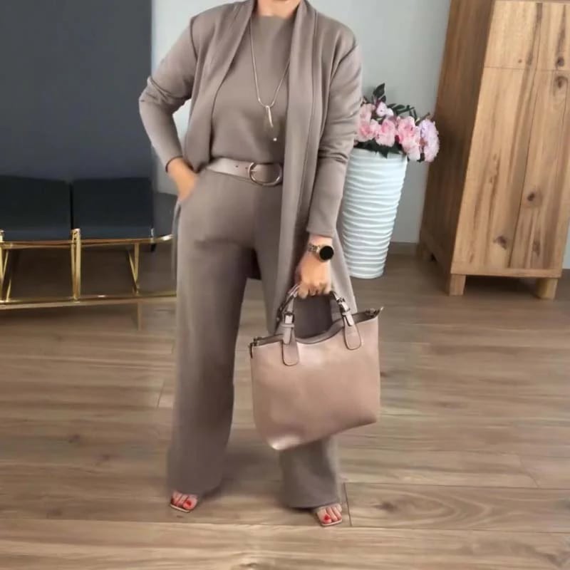 ⏳Posebna časovno omejena ponudba⏰Elegantni 3-delni komplet, ki vključuje dolg kardigan, majico in hlače💞-SI