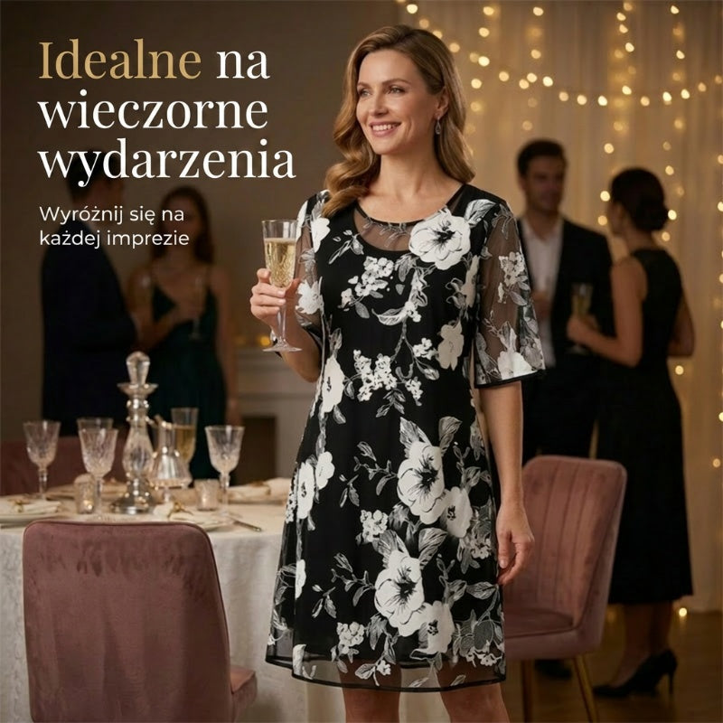 Elegantiška moteriška šifono suknelė su gėlių raštu-LT