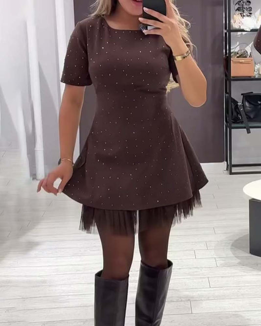 Elegantiška, žvilganti, tinklinio audinio suknelė-LT