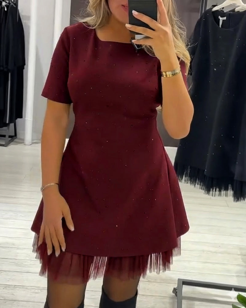 Elegantna, bleščeča obleka iz mrežastega patchworka-SI