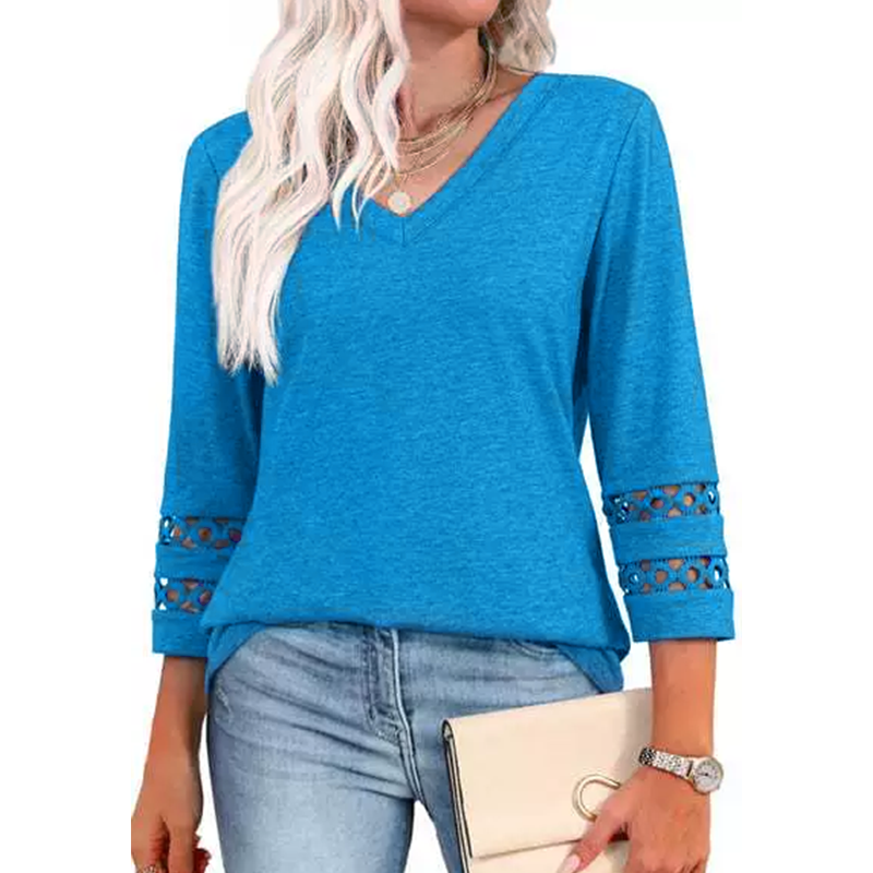 🌺[S-3XL]👚✨ Κλασικό μονόχρωμο τοπ με V ντεκολτέ και μανίκια 3/4-GR