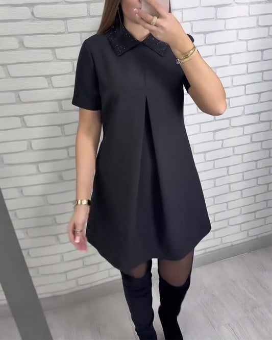 Elegantna ženska obleka s stoječim ovratnikom-SI