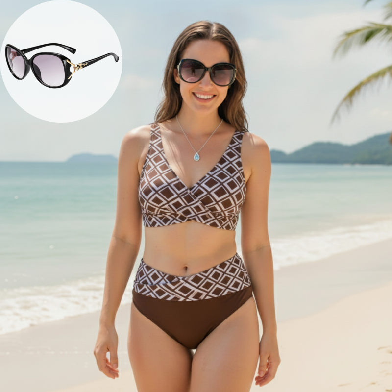 👙🌊Ženski dvodelni bikini komplet z visokim pasom-SI