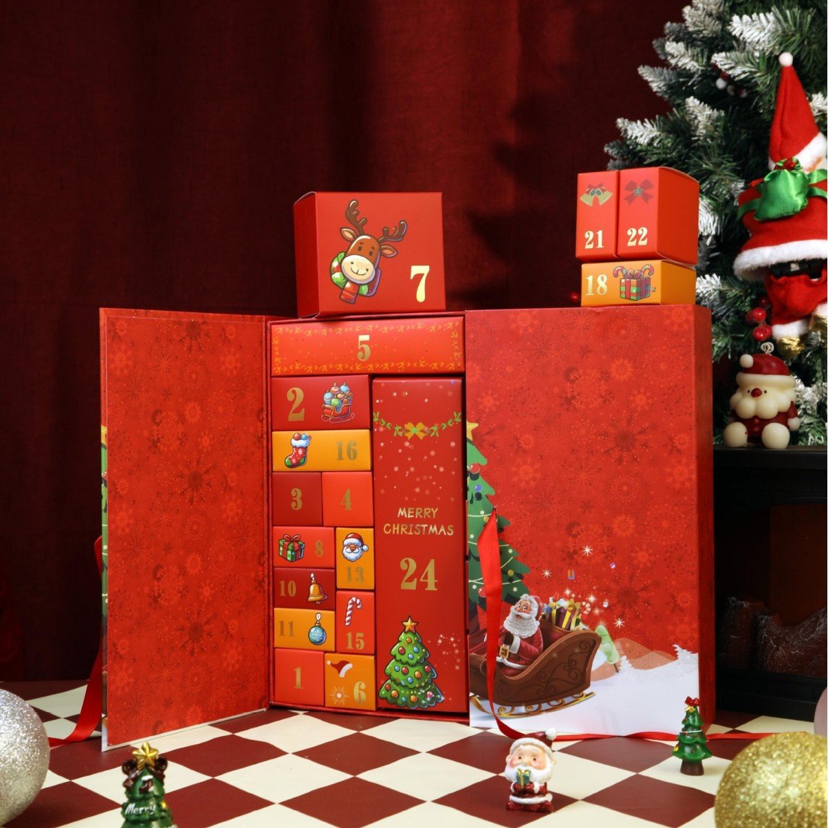 Ροζ μαρμάρινο ημερολόγιο advent 2025, κουτί αντίστροφης μέτρησης 24 ημέρες πριν από τα Χριστούγεννα-SI