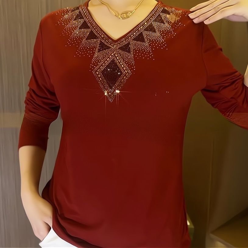 🔥[M-4XL] Μπλούζα με μακριά μανίκια από βελούδο υψηλής ποιότητας για το χειμώνα του 2024 με κρύσταλλα-SI 