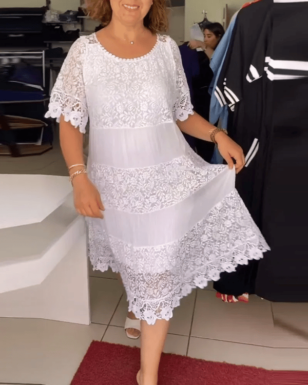 💝Μονόχρομο κορόνα φόρεμα με κοντά μανίκια👗-GR
