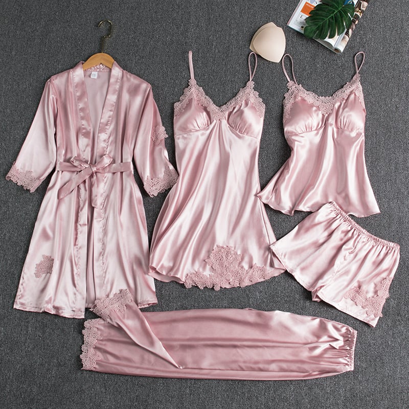 🔥🌹Προσφορά Valentino dienos💕 Γυναικείο σεξουαλικό νυχτικό 5 τεμαχίων από μεταξωτό ledo - LT 