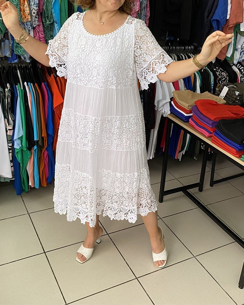 💝Vienspalvė karūnos φόρεμα trumpomis rankovėmis👗-LT