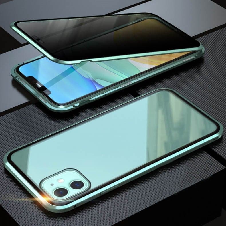 Magnetni ovitek za iPhone z antirefleksnim steklom in kovino-SI