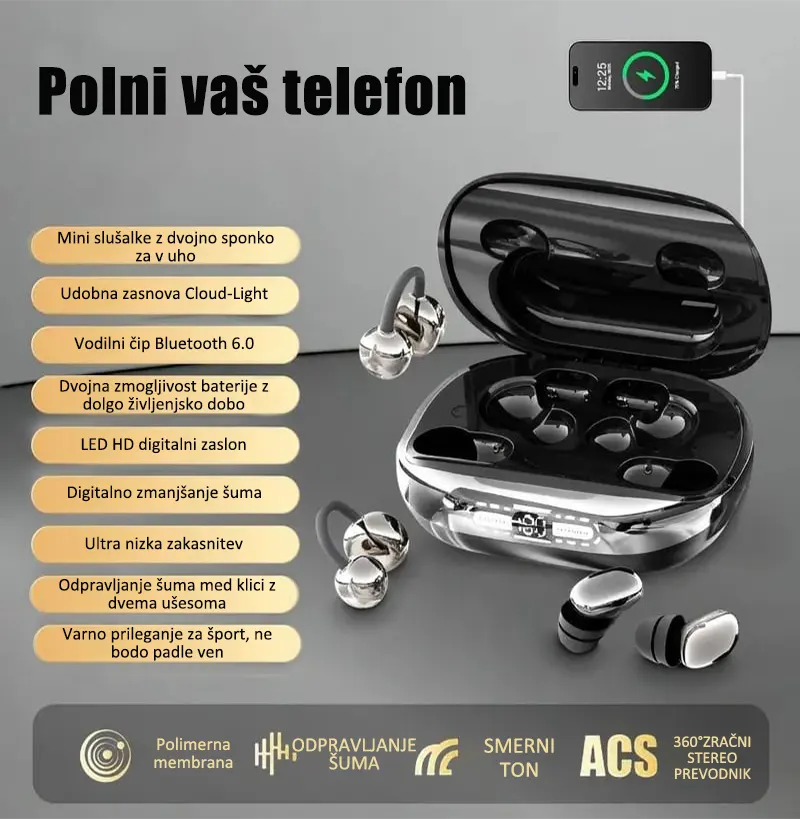 Brezžične slušalke 3 v 1 s polnilno enoto (power bank)