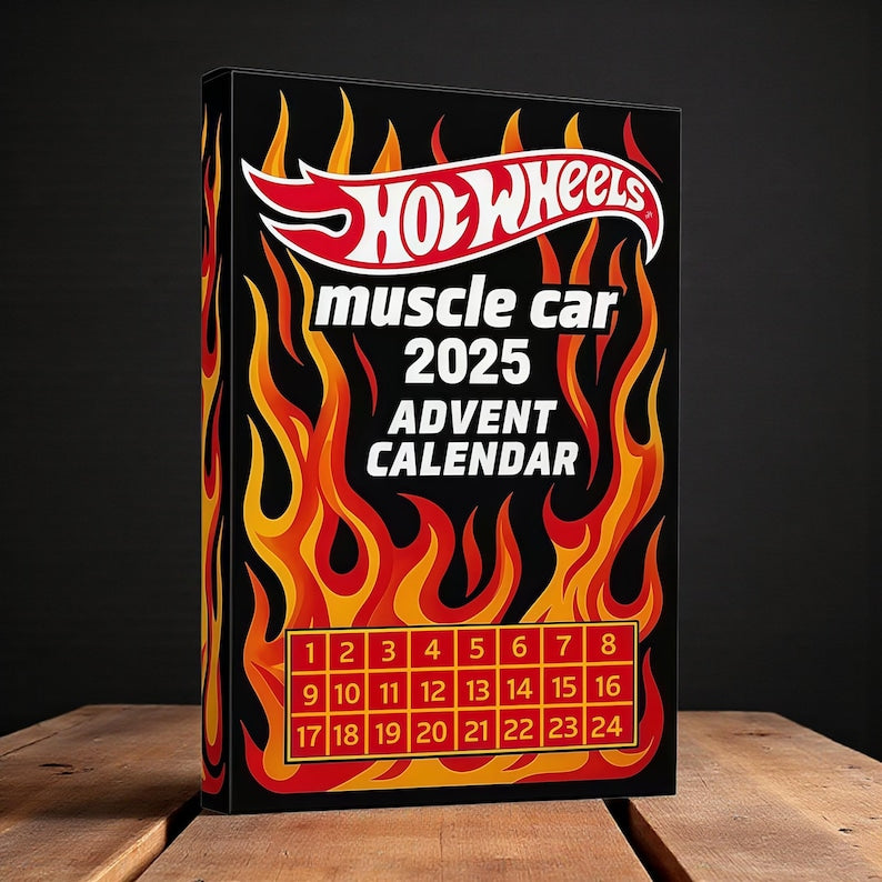 🔥Vroča razprodaja - 50 % POPUST🔥 - 🚗Adventni koledar avtomobilčkov Hot Wheels Muscle - 24 DNI 2025🎄-SI