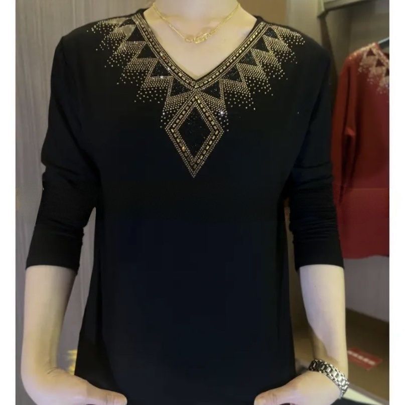 🔥[M-4XL] Μπλούζα με μακριά μανίκια από βελούδο υψηλής ποιότητας για το χειμώνα του 2024 με κρύσταλλα-SI 