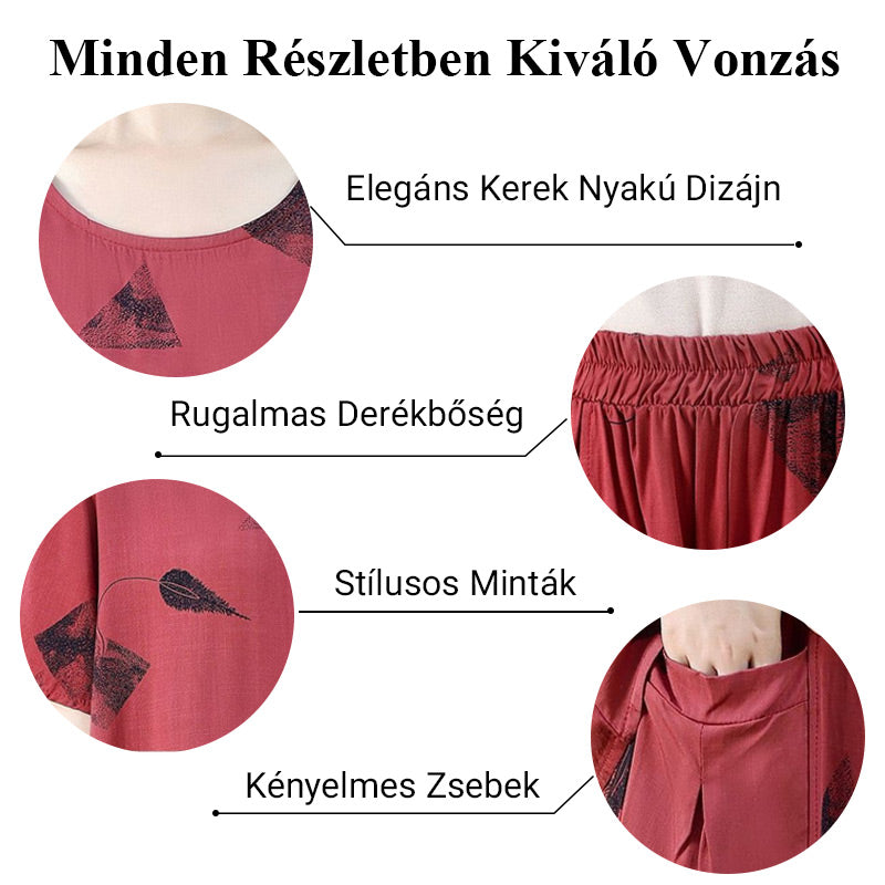 💞 Γυναικεία raštuotas trumpų rankovių opčinnis komplektas ir plácios trumpintos kelnės-LT 