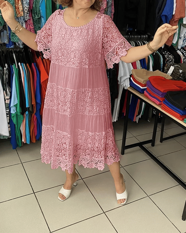 💝Μονόχρομο κορόνα φόρεμα με κοντά μανίκια👗-GR