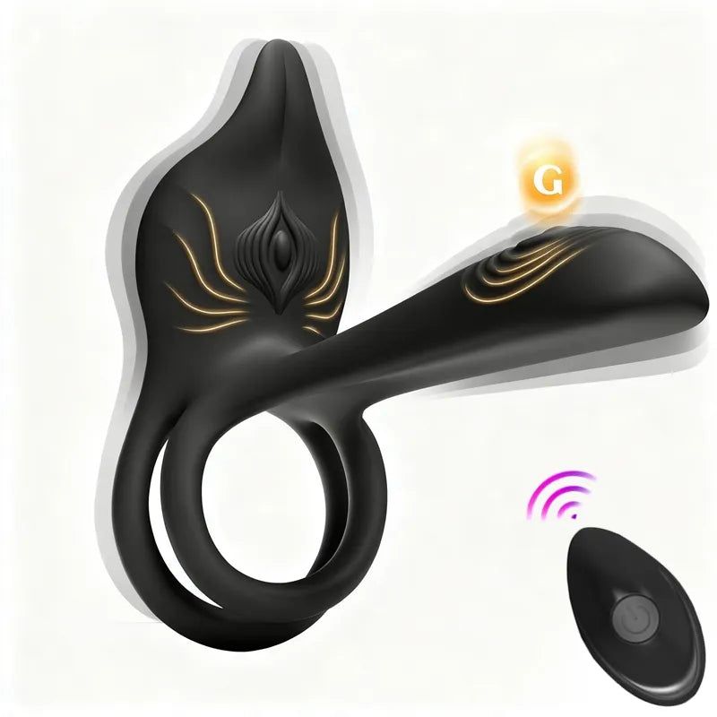Vibracijski obroč za penis za pare - MOOLIGIRL dvojni vibrator za penis s stimulatorjem klitorisa v obliki lisice in vibratorjem za G-točko 11,5 cm-SI