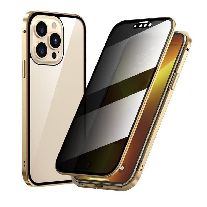 Magnetinis „iPhone“ dėklas su neatspindinčiu stiklu ir metalu-LT