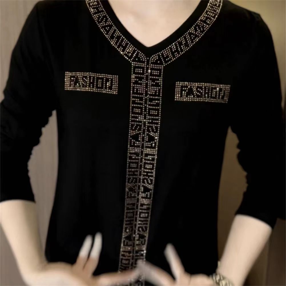 🔥[M-4XL] Μπλούζα με μακριά μανίκια από βελούδο υψηλής ποιότητας για το χειμώνα του 2024 με κρύσταλλα-SI 
