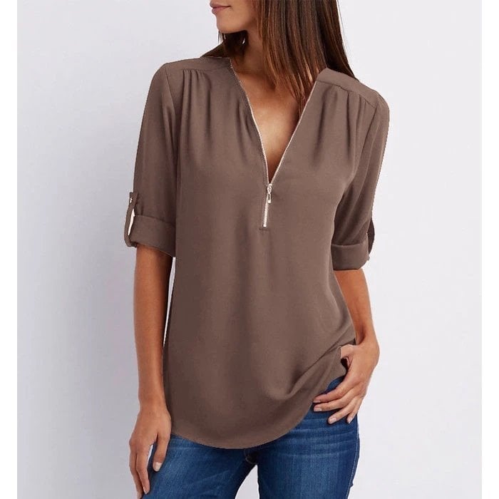 Μπλούζα plus size με μανίκια 3/4 και φερμουάρ-SI 