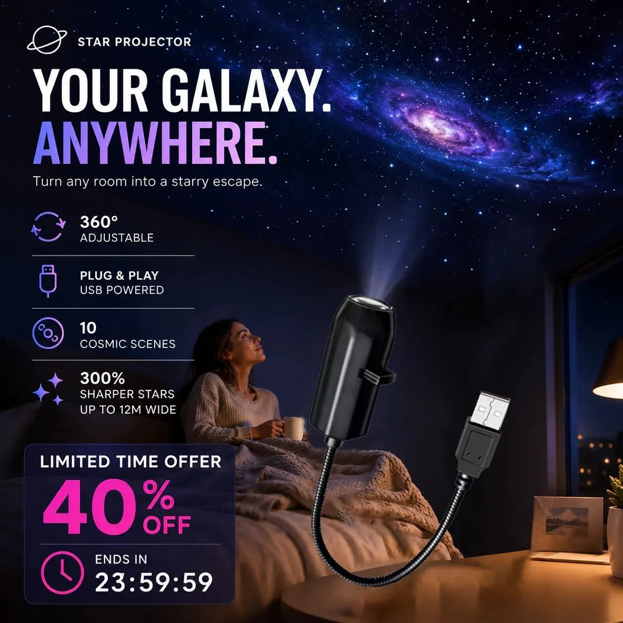✨ Projektor zvezdnega neba visoke ločljivosti »plug-and-play«-SI