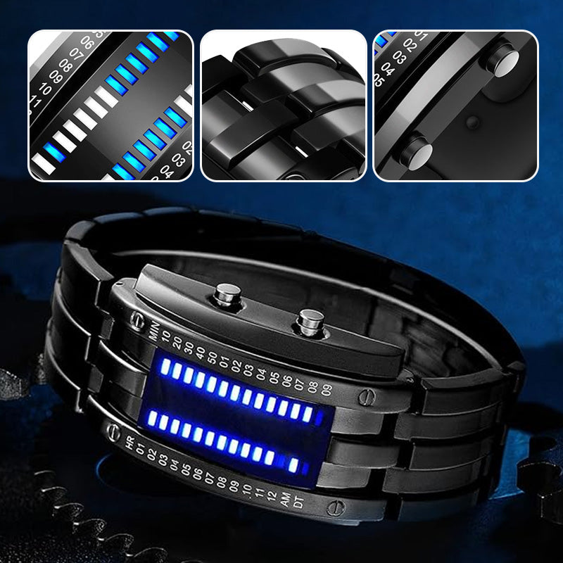 ⌚ ΤΩΡΑ 50% ΕΚΠΤΩΣΗ! 🤓 Ρολόι Cyberpunk Binary LED – «Μόνο οι Geeks το καταλαβαίνουν» – Φουτουριστικό, Μοναδικό και Εντυπωσιακό με Μπλε Οθόνη LED 💙-GR