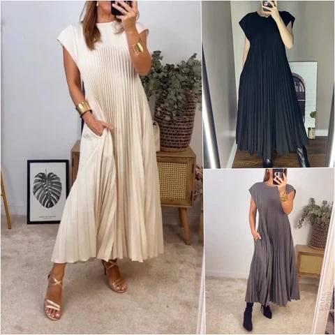 💕Enobarvna plisirana ženska obleka👗-SI