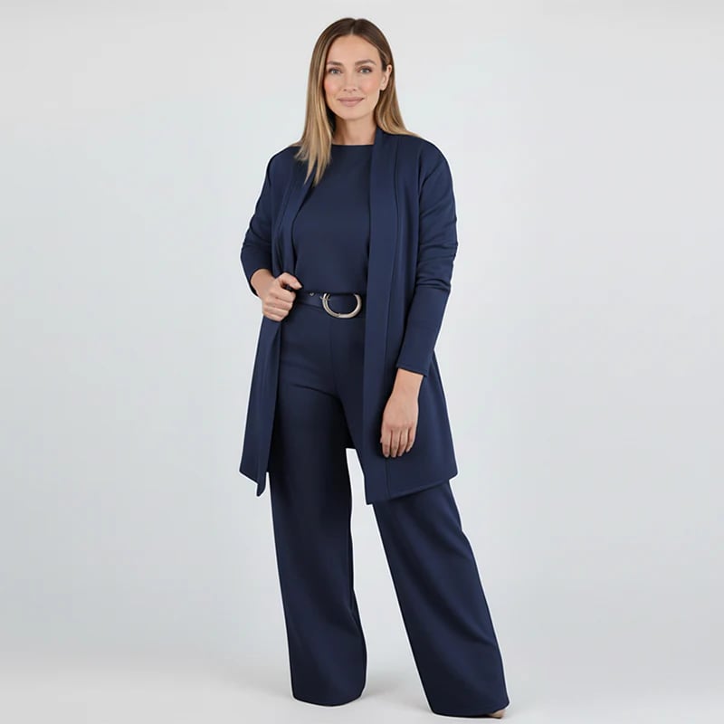 ⏳Posebna časovno omejena ponudba⏰Elegantni 3-delni komplet, ki vključuje dolg kardigan, majico in hlače💞-SI