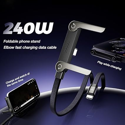 📱 240W pleten kabel za hitro polnjenje z vgrajenim stojalom za telefon - nov zložljiv trpežen kabel USB-C tipa C 2026 (2 kosa)-SI