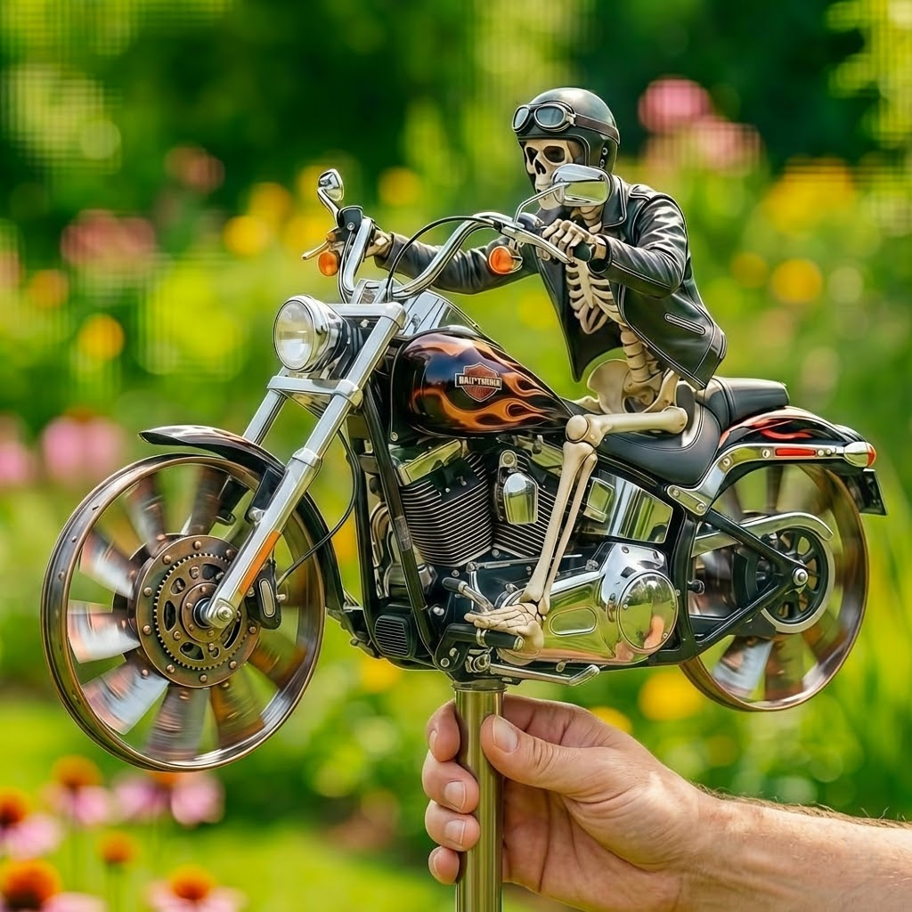 Skeletna kožna obleka, ki vozi motor v vrtnem mlinu na veter-SI