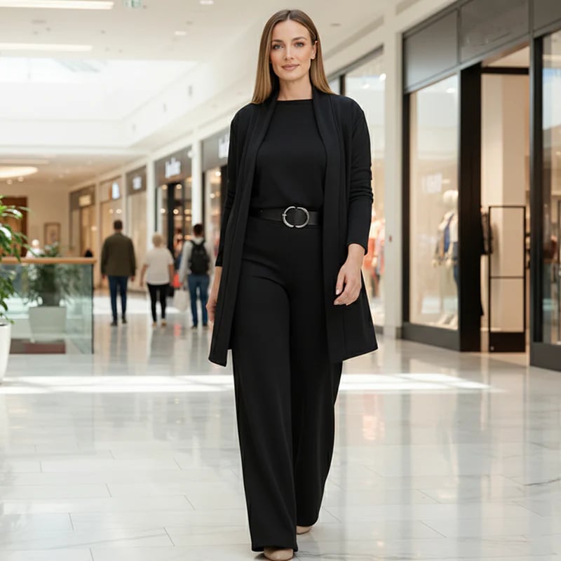 ⏳Posebna časovno omejena ponudba⏰Elegantni 3-delni komplet, ki vključuje dolg kardigan, majico in hlače💞-SI