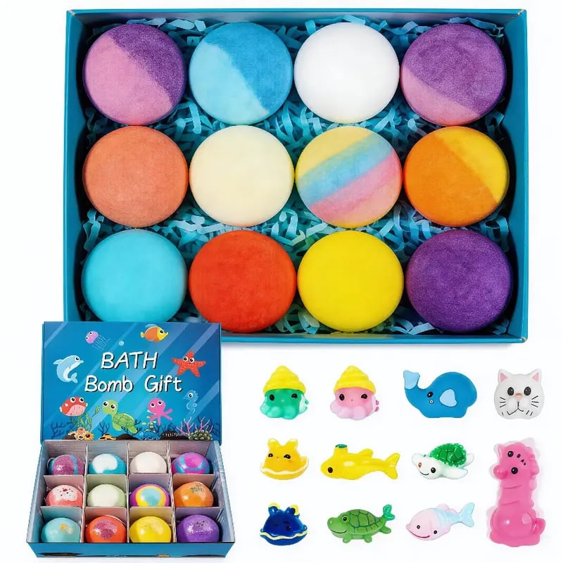 🔥🛁 Naravne kopalne bombe za otroke z mega mehurčki in presenečenjem v notranjosti 🥚✨12 kosov [1 paket]-SI